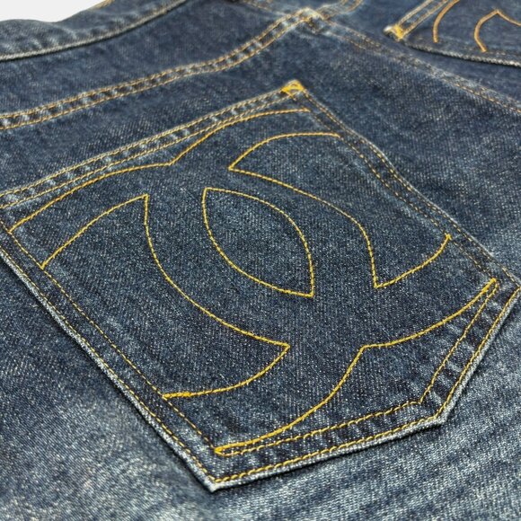 CHANEL Vintage P47482 CC Mark Logo Denim Short Pants #36 Blue [106477] - Picture 11 of 12